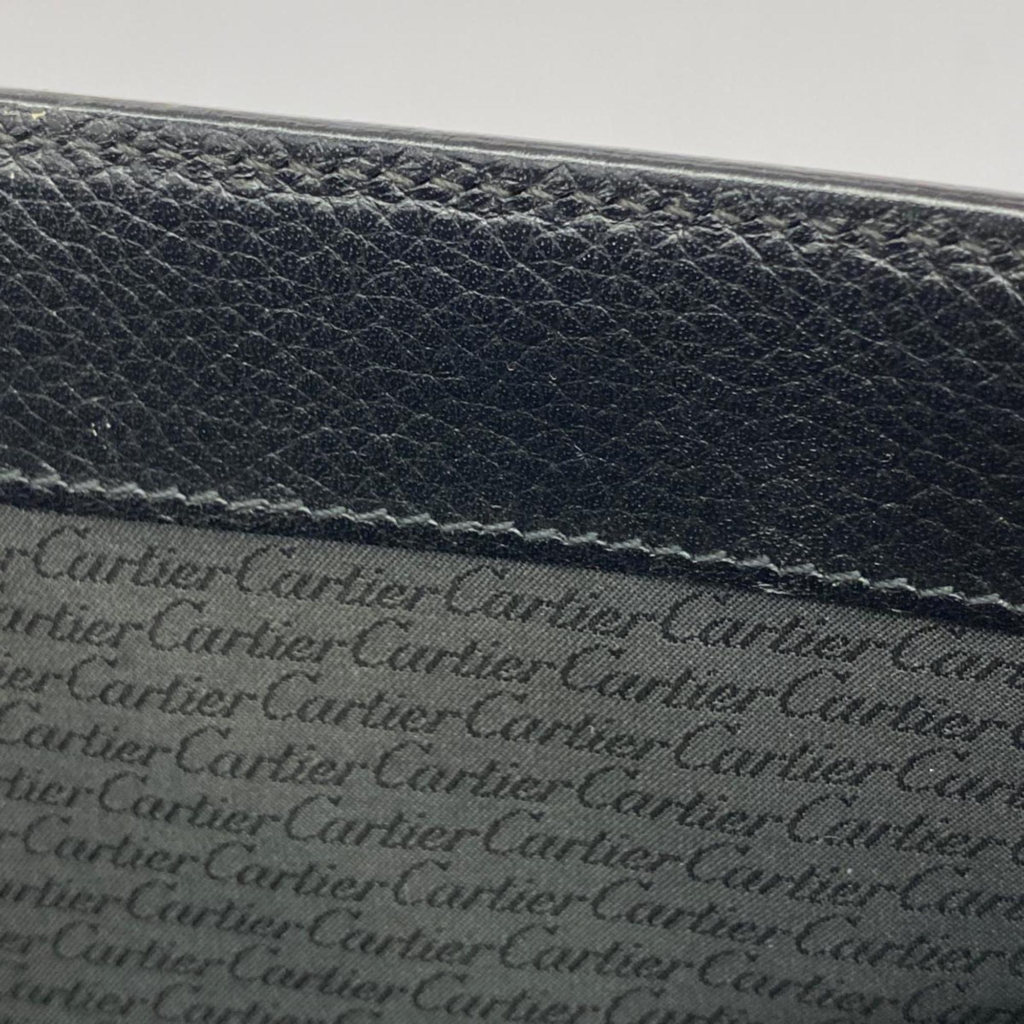 Cartier Clutch Bag Pasha Leather Black Men's Women's