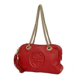 Gucci Shoulder Bag Soho 308983 Leather Red Champagne Women's