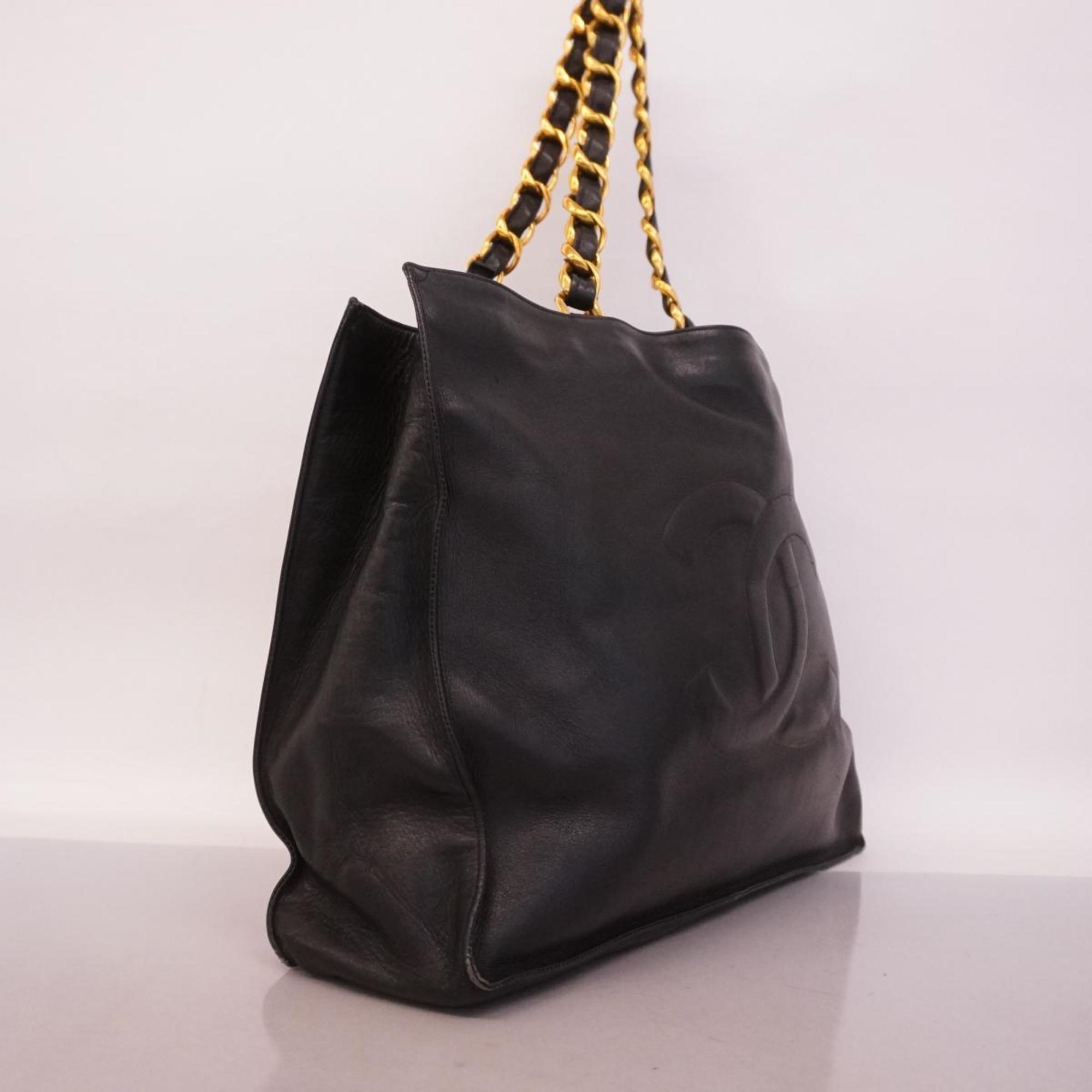 Chanel Tote Bag Chain Shoulder Lambskin Black Women's