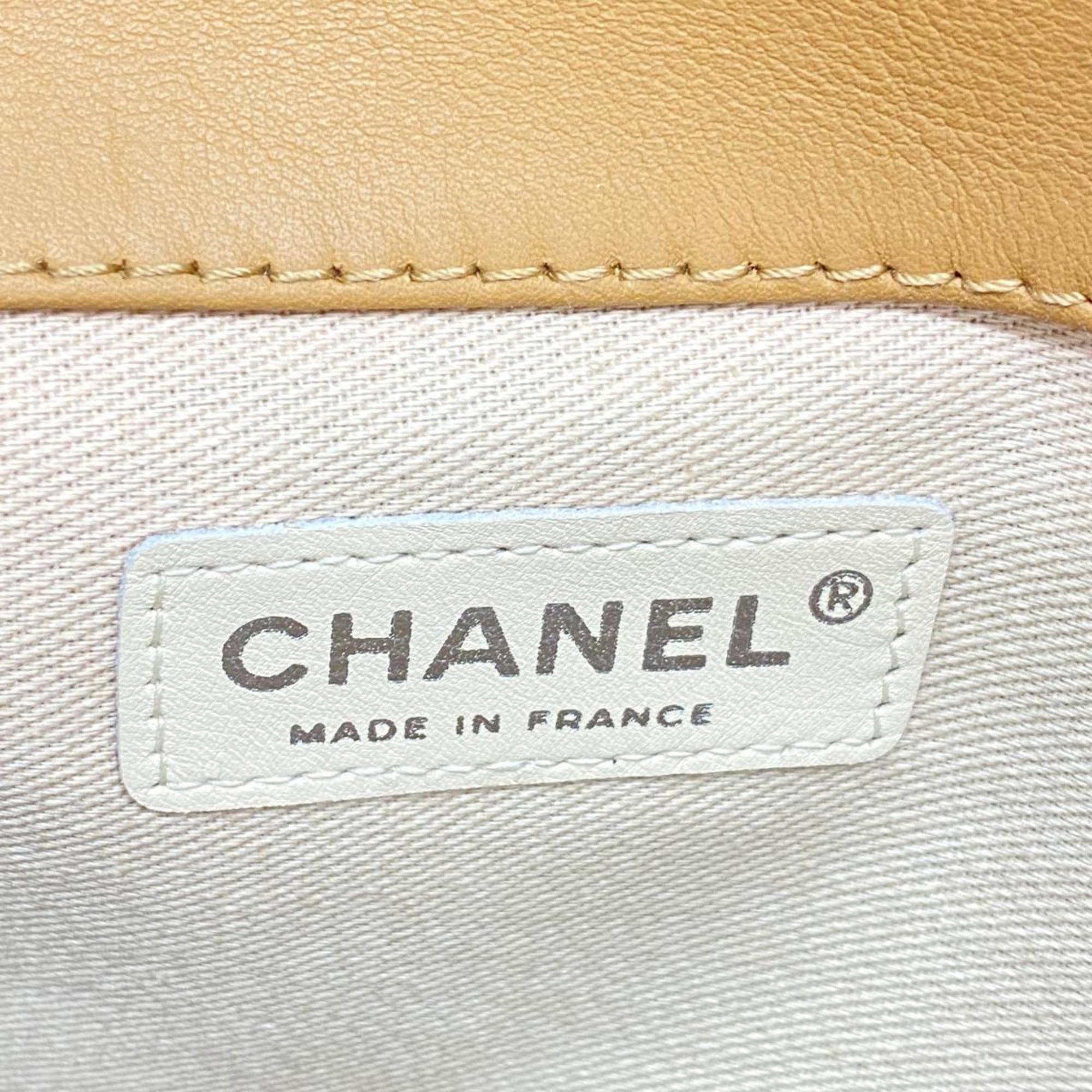 Chanel Shoulder Bag Chocolate Bar 2.55 Leather Beige Women's