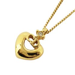 Christian Dior Necklace CD Heart Motif Rhinestone GP Plated Gold Women's