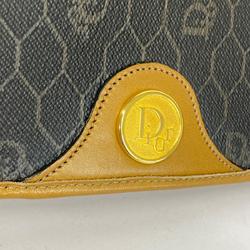Christian Dior Shoulder Bag Honeycomb Leather Black Light Brown Women's