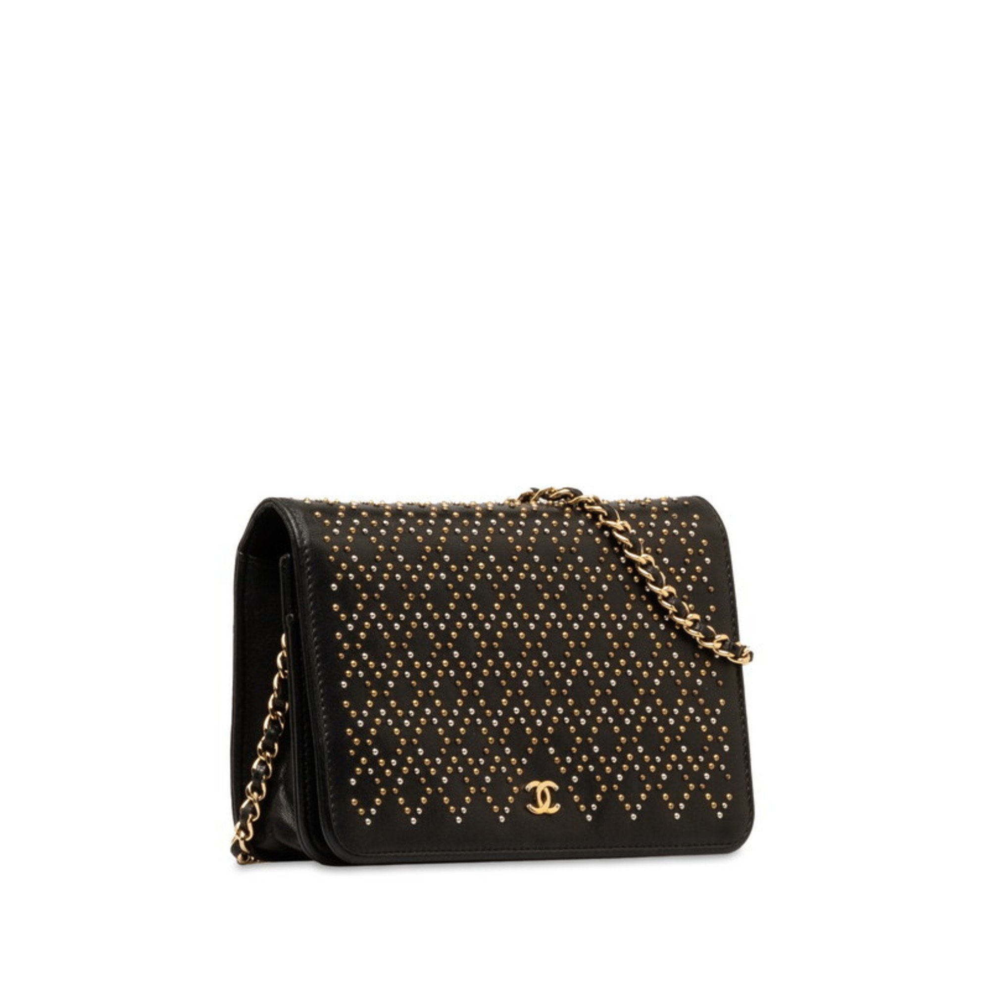 Chanel Women's Suede Chain/Shoulder Wallet Black