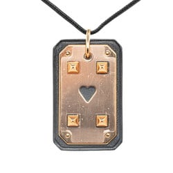 Hermes Ace of Hearts Necklace Black Pink Gold Swift Leather Women's HERMES