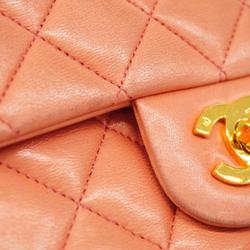 Chanel Shoulder Bag Matelasse W Flap Chain Lambskin Pink Women's