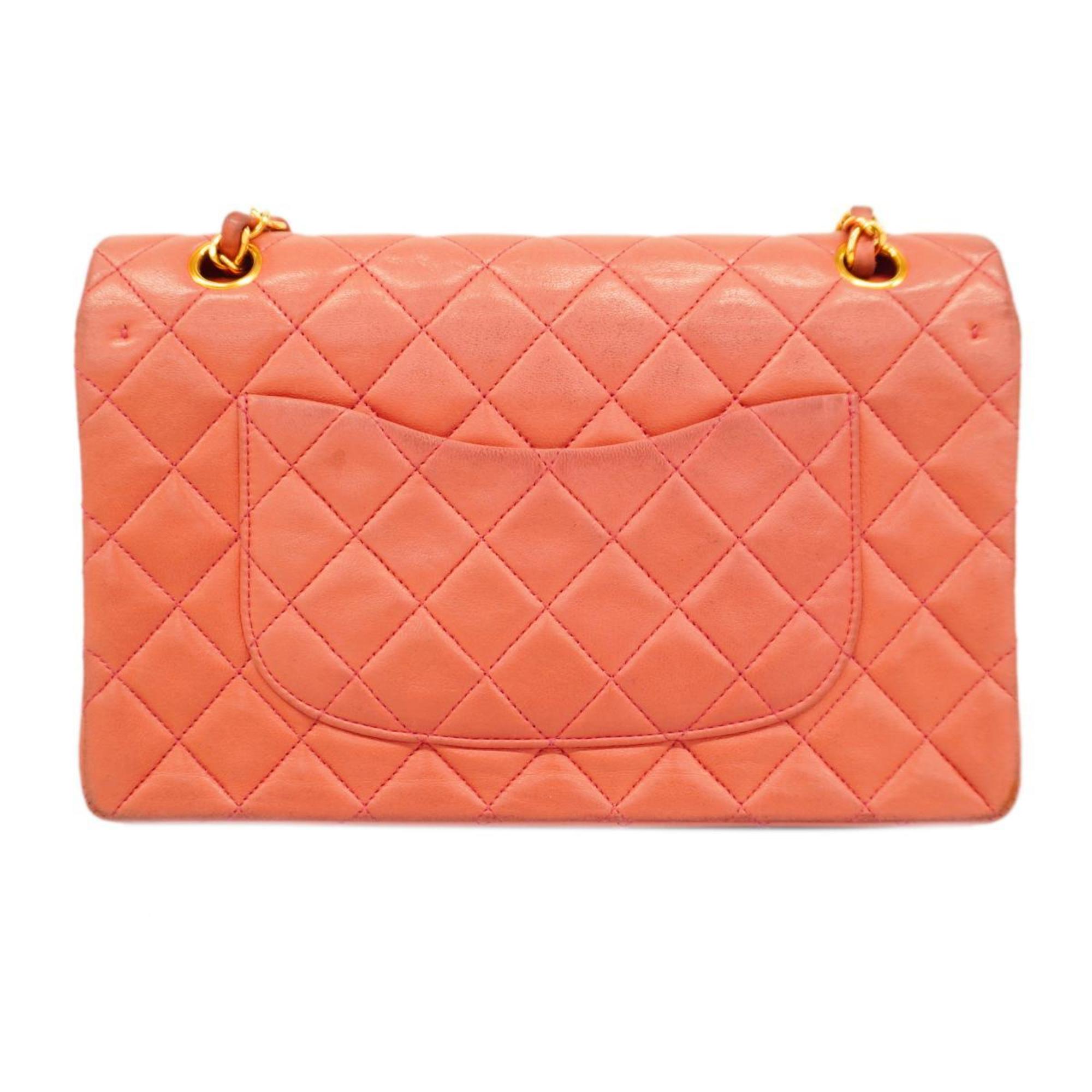 Chanel Shoulder Bag Matelasse W Flap Chain Lambskin Pink Women's