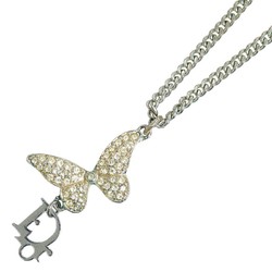 Christian Dior Dior Butterfly Rhinestone Necklace Silver Metal Women's