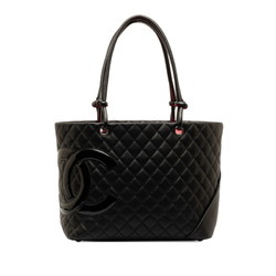 CHANEL Cambon Line Large Coco Mark Tote Bag Handbag Black Leather Women's