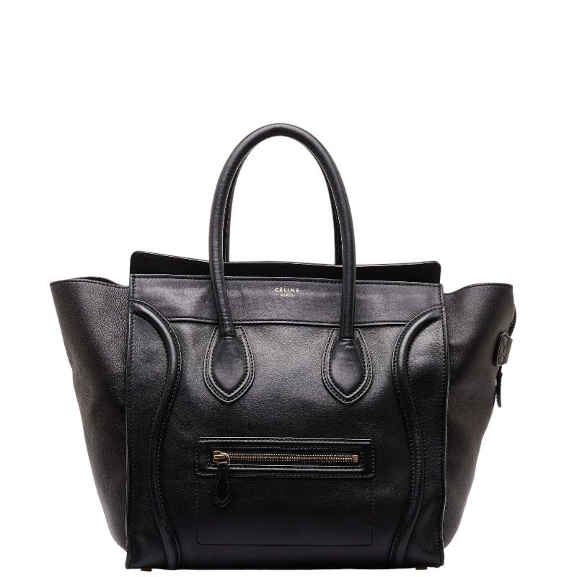 CELINE Luggage Shopper Handbag Black Leather Women's