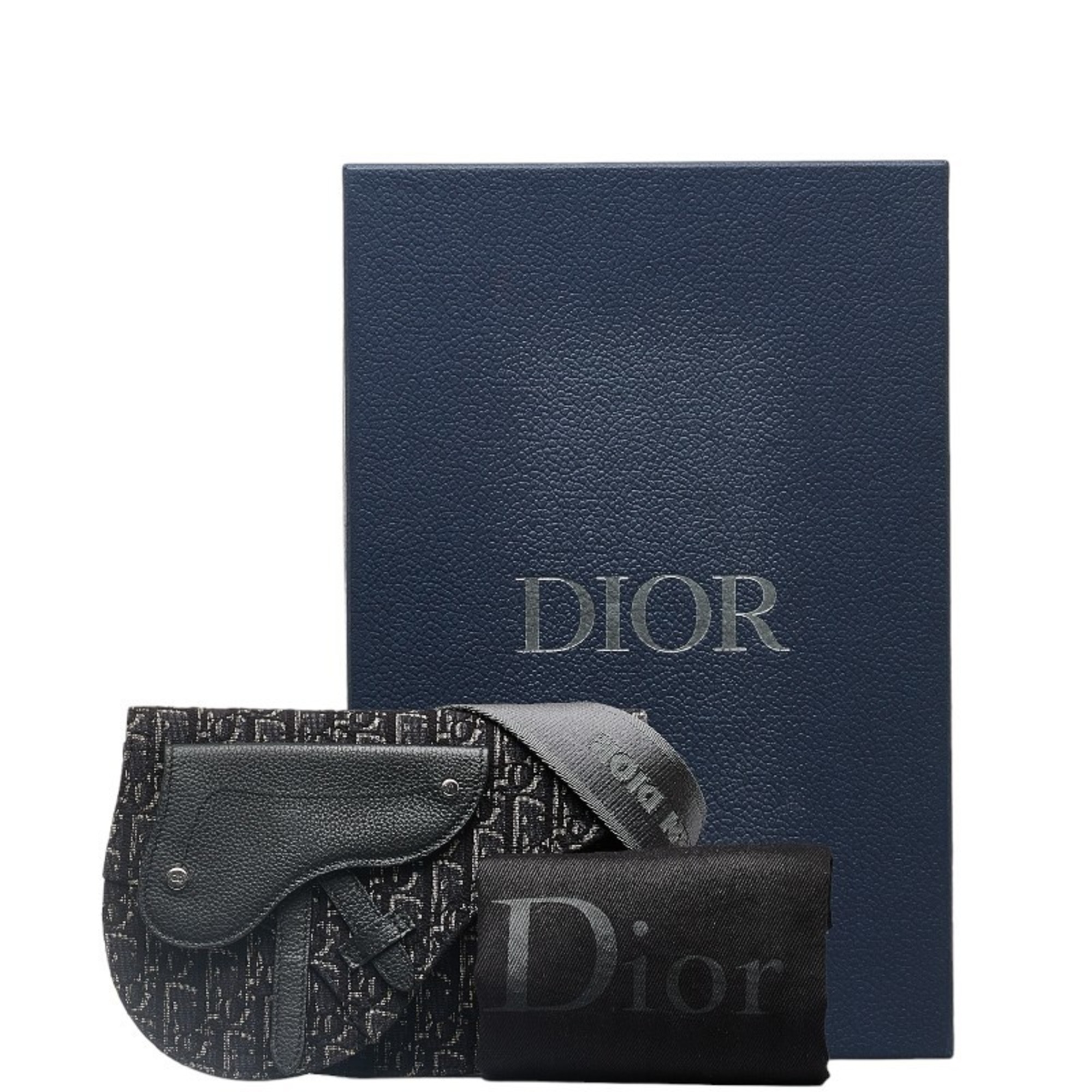 Christian Dior Dior Trotter Saddle Shoulder Waist Bag Black Canvas Leather Women's