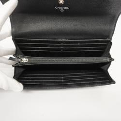 Chanel Long Wallet Boy Caviar Skin Black Ladies
