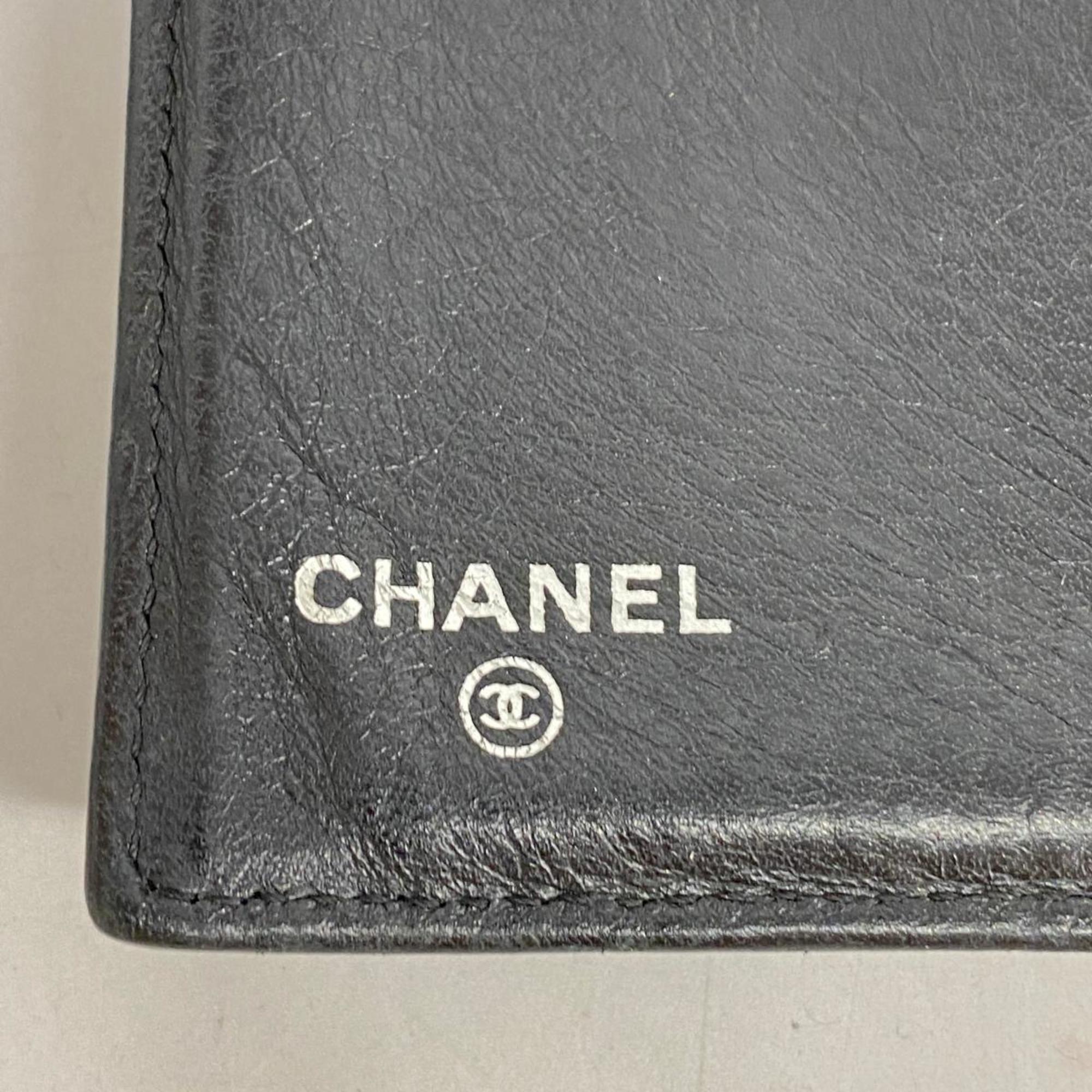 Chanel Tri-fold Long Wallet Patent Leather Black Women's