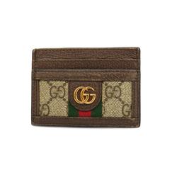 Gucci Business Card Holder/Card Case Ophidia 523159 Leather Brown Beige Men's Women's