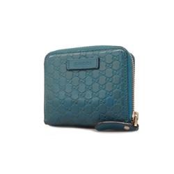 Gucci Wallet Micro Guccissima 449395 Leather Turquoise Blue Champagne Women's