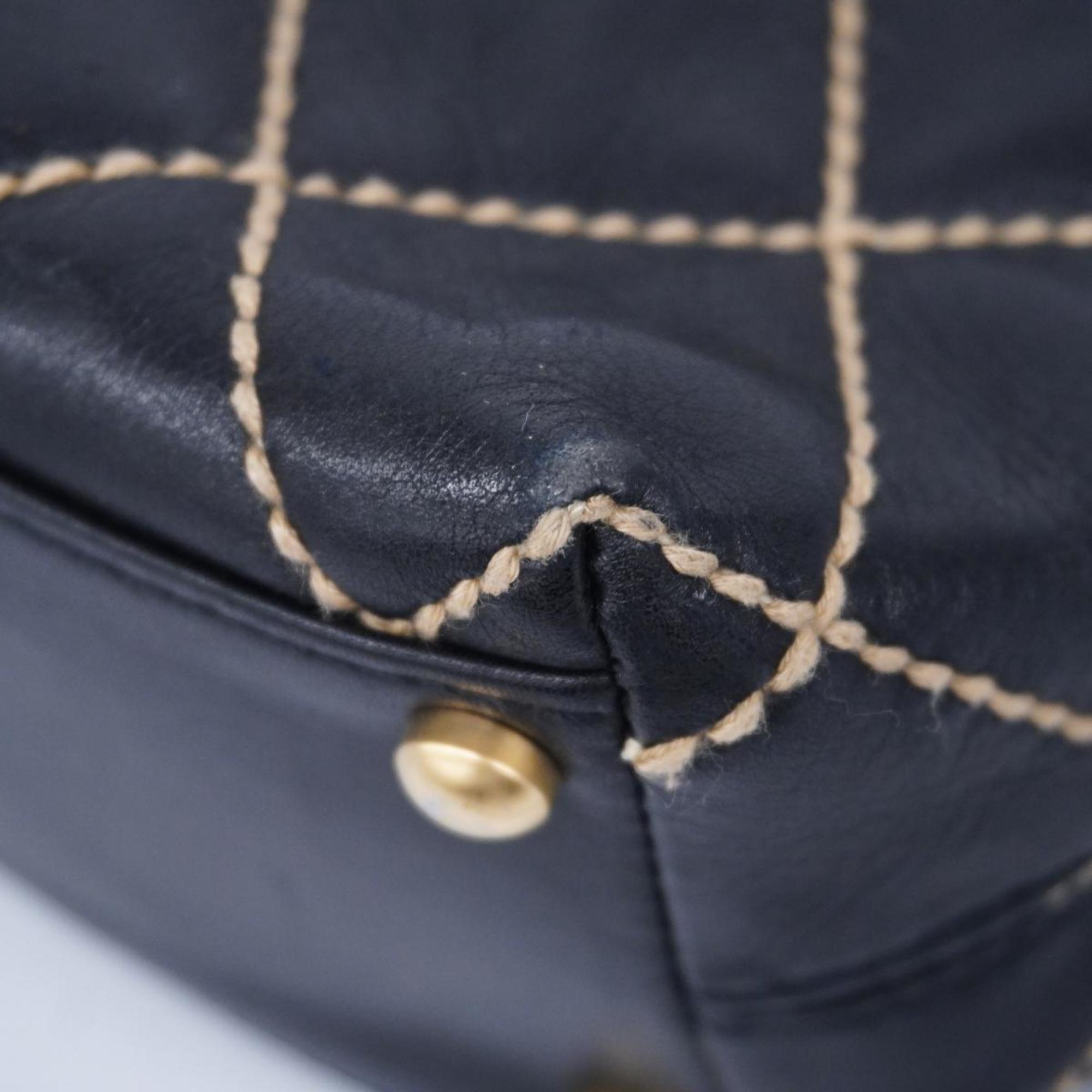 Chanel Shoulder Bag Wild Stitch Lambskin Black Women's