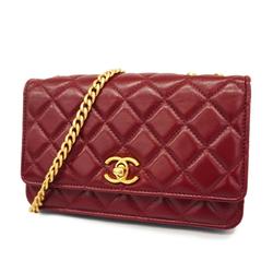 Chanel Shoulder Wallet Matelasse W Chain Lambskin Bordeaux Women's