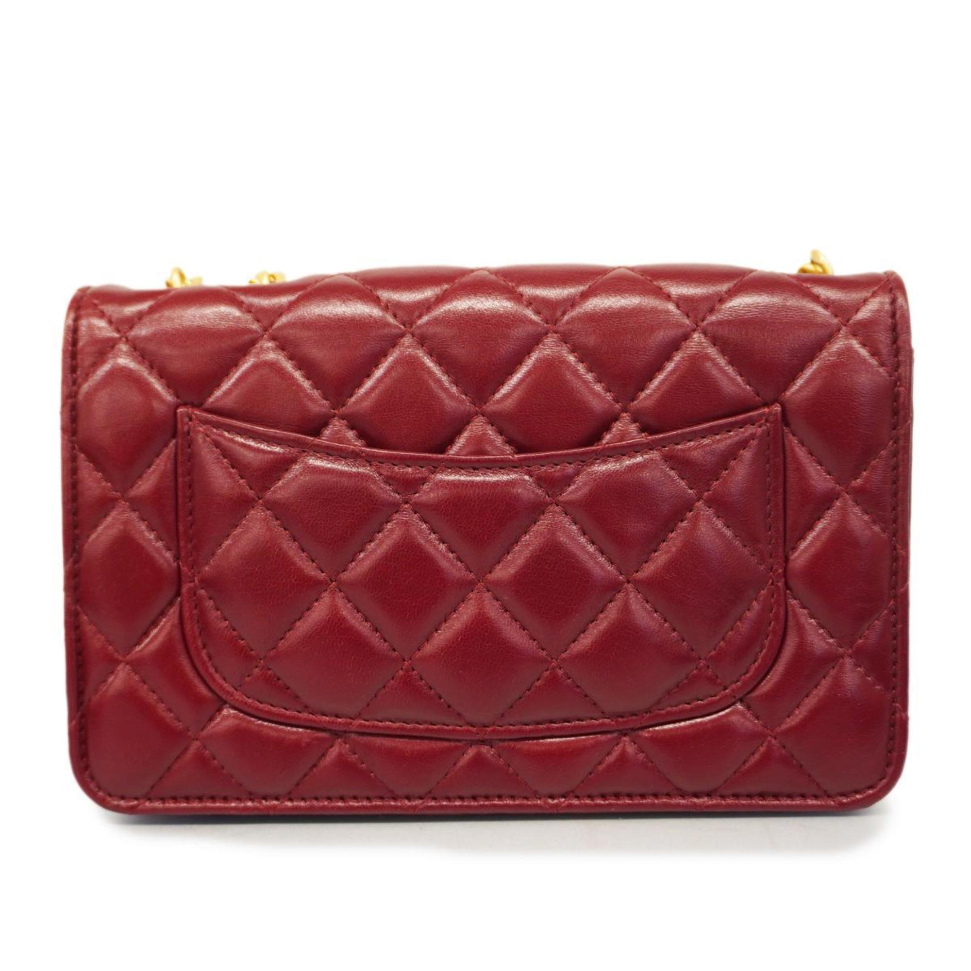 Chanel Shoulder Wallet Matelasse W Chain Lambskin Bordeaux Women's
