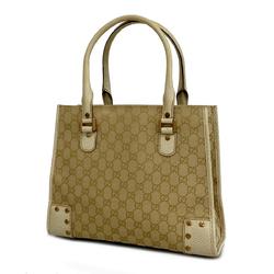 Gucci Tote Bag GG Canvas 124260 Leather Beige Pink Women's