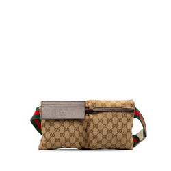 Gucci GG Canvas Sherry Line Waist Pouch Body Bag 28566 Beige Brown Leather Women's GUCCI