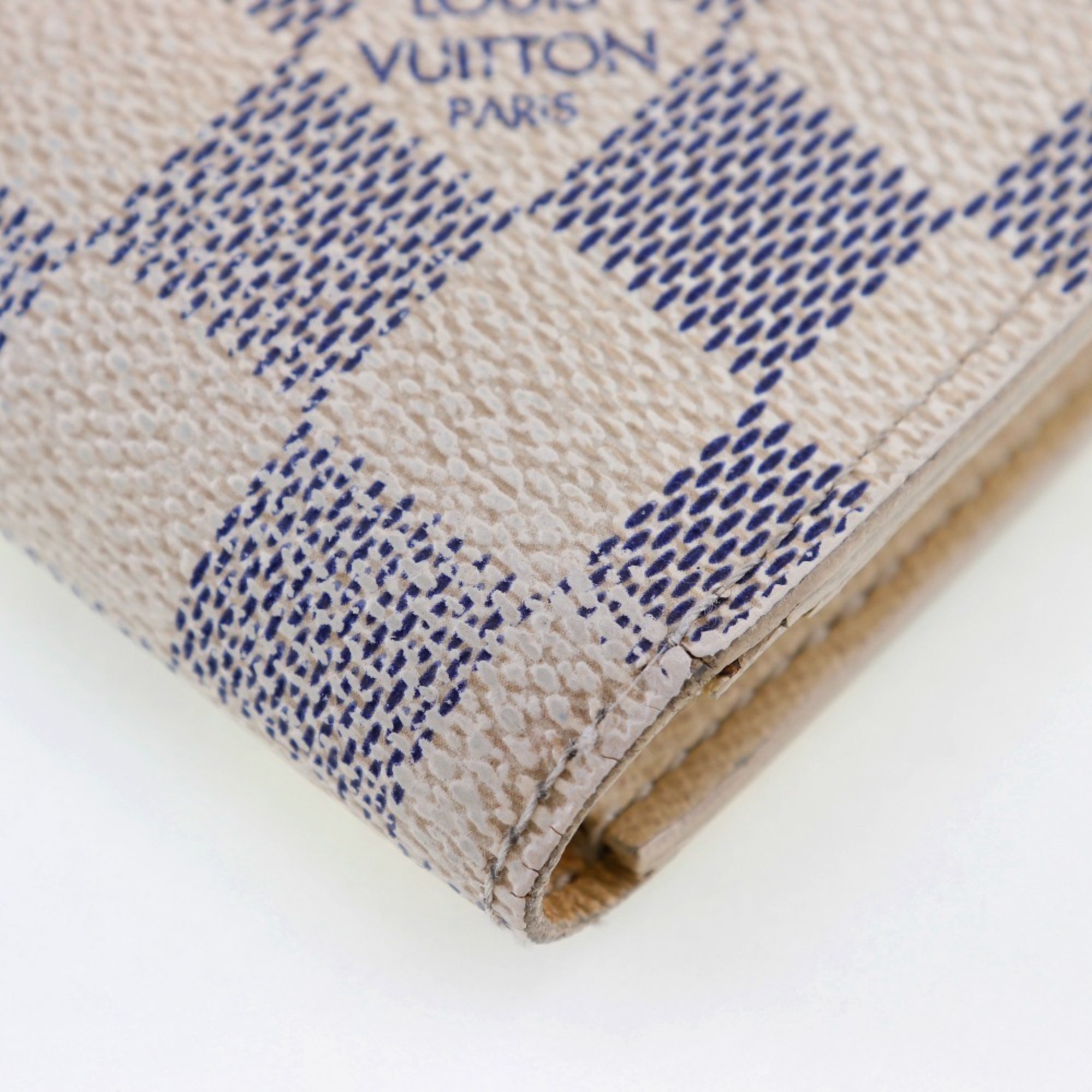 Louis Vuitton LOUIS VUITTON Bi-fold wallet Damier Azur canvas 2008 MI1038 Snap button Women's