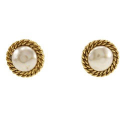 CHANEL Earrings, Gold Plated x Fake Pearl, Approx. 22.1g, Women's
