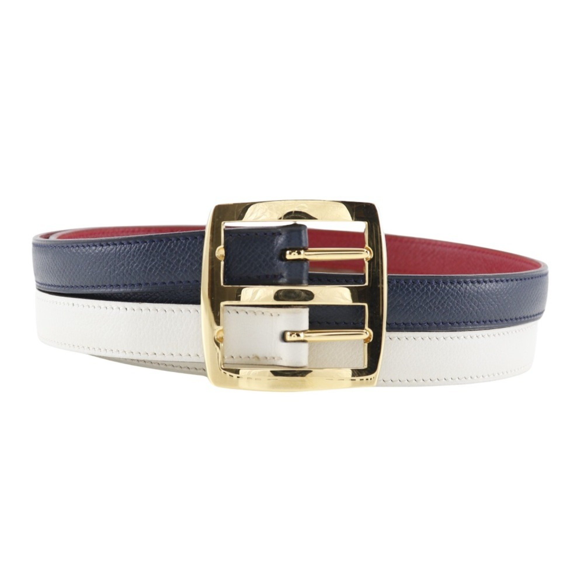 HERMES Reversible Belt Cushvel x Swift Blue Indigo/Rouge vif 1994 〇X reversible Women's