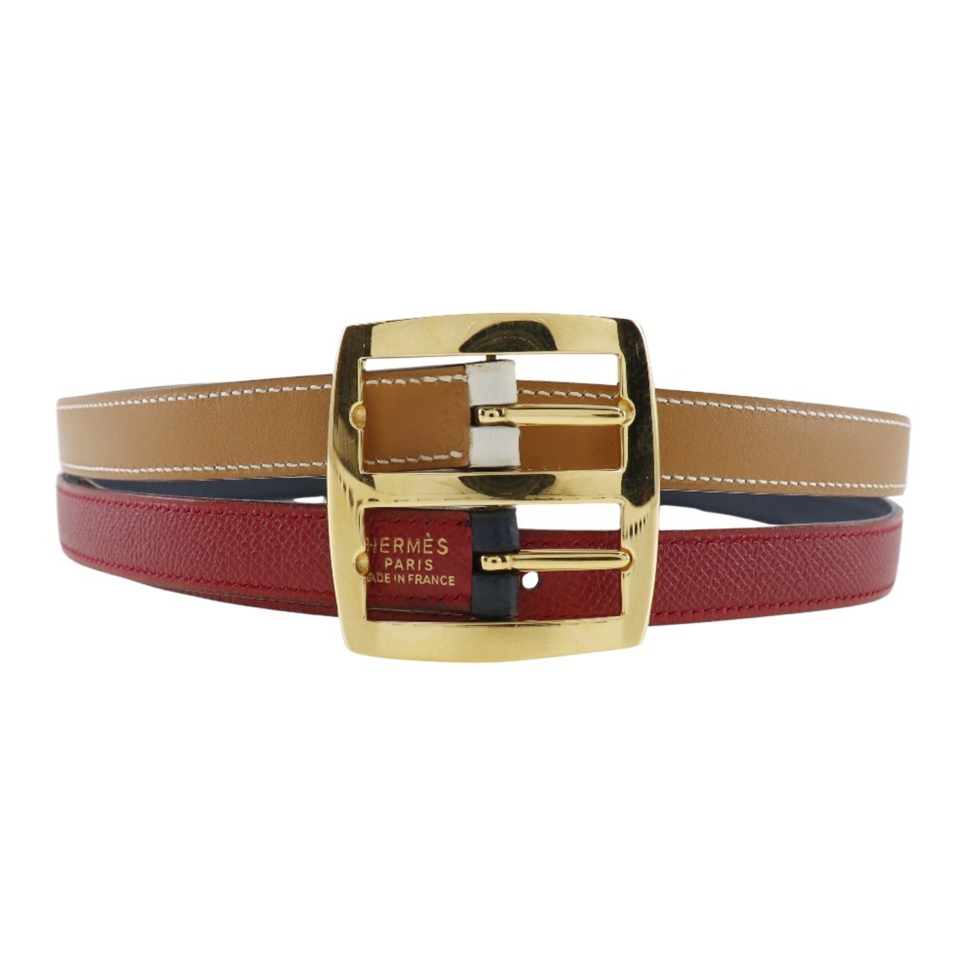 HERMES Reversible Belt Cushvel x Swift Blue Indigo/Rouge vif 1994 〇X reversible Women's