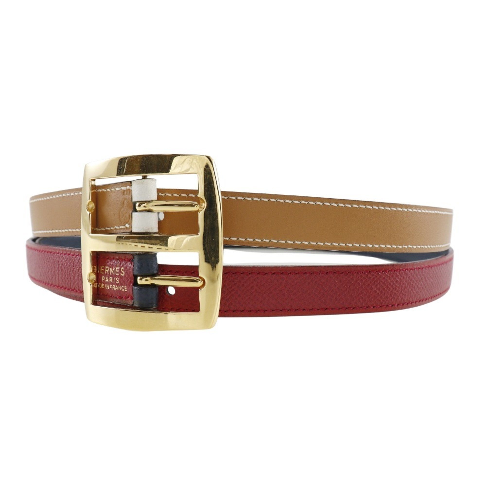 HERMES Reversible Belt Cushvel x Swift Blue Indigo/Rouge vif 1994 〇X reversible Women's