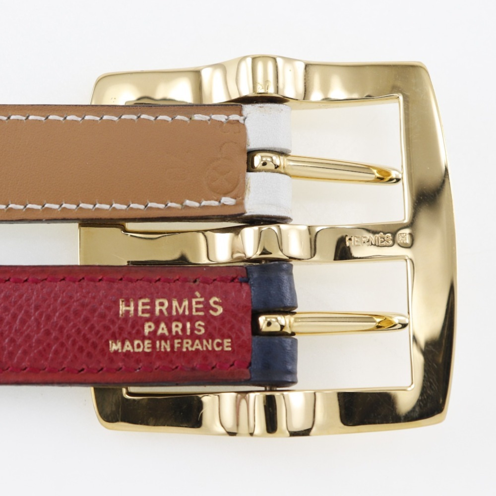 HERMES Reversible Belt Cushvel x Swift Blue Indigo/Rouge vif 1994 〇X reversible Women's