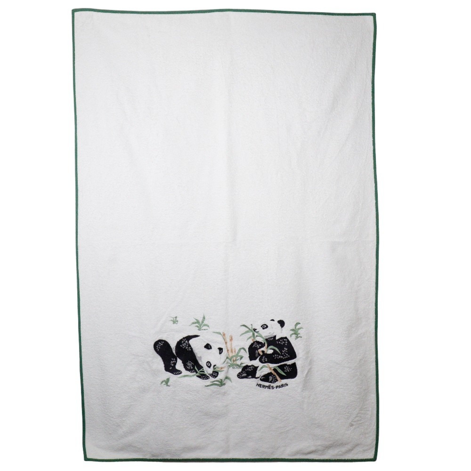 Hermes HERMES Beach Towel Set Miscellaneous Bird Panda Blanket Cotton White/Blue of 2 Towels Unisex