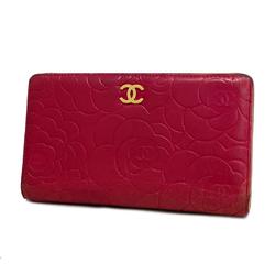 Chanel Long Wallet Camellia Leather Pink Champagne Women's