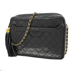 Chanel Shoulder Bag with Matelasse Bag, Lambskin, Black, Women's