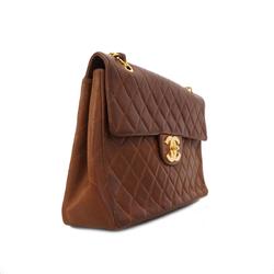 Chanel Shoulder Bag Deca Matelasse W Chain Lambskin Brown Women's