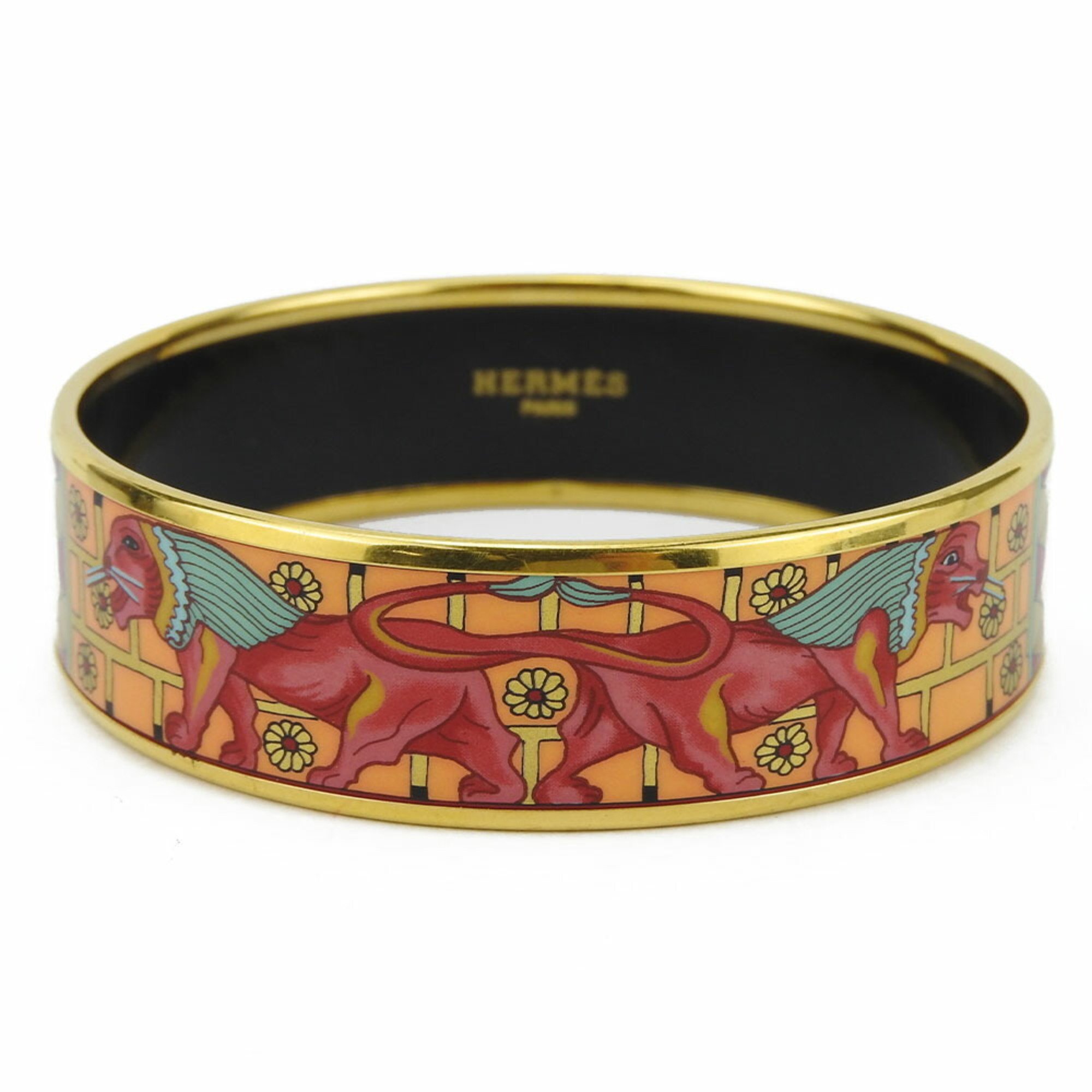 Hermes bracelet enamel GM metal cloisonné orange pink green GP lion ladies HERMES