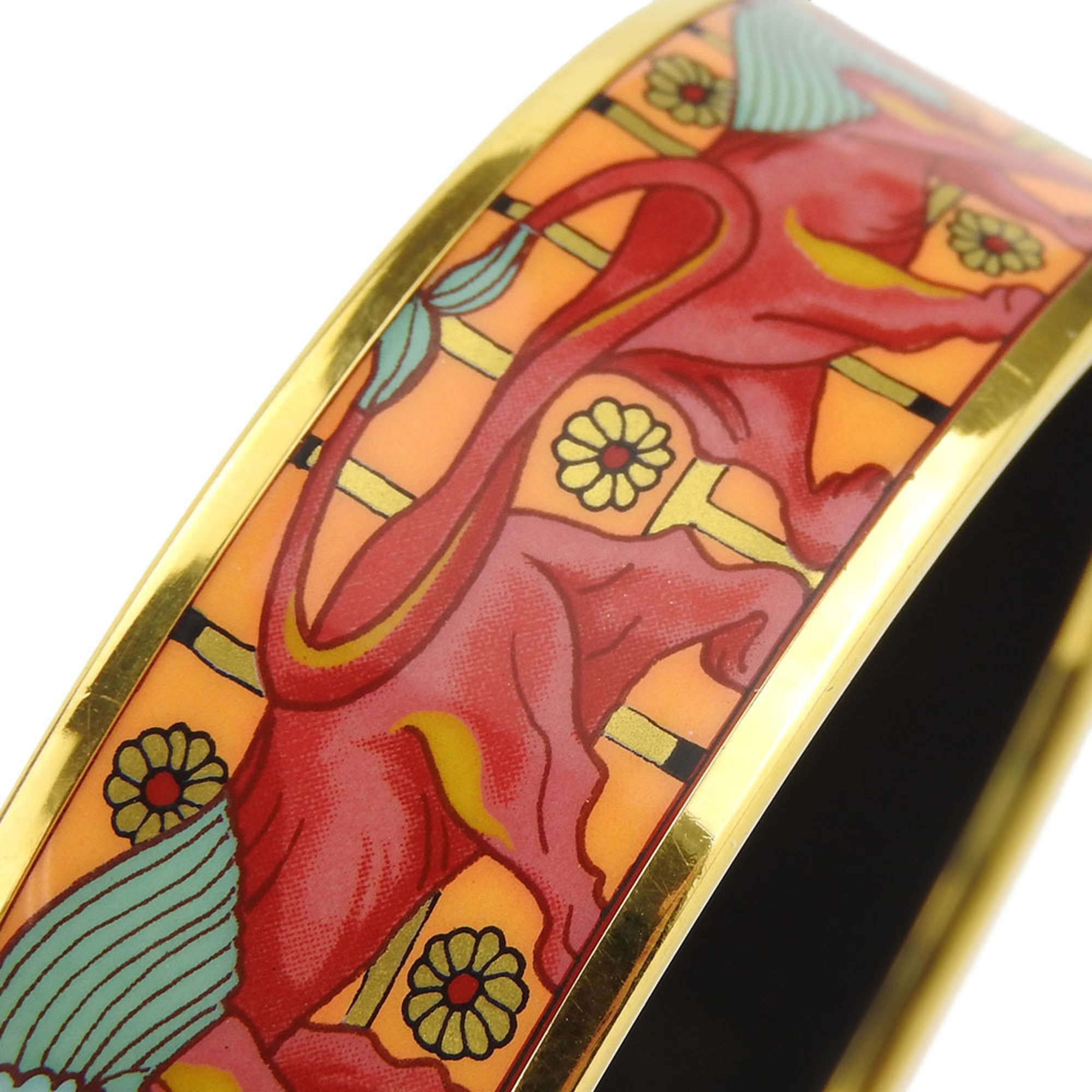 Hermes bracelet enamel GM metal cloisonné orange pink green GP lion ladies HERMES