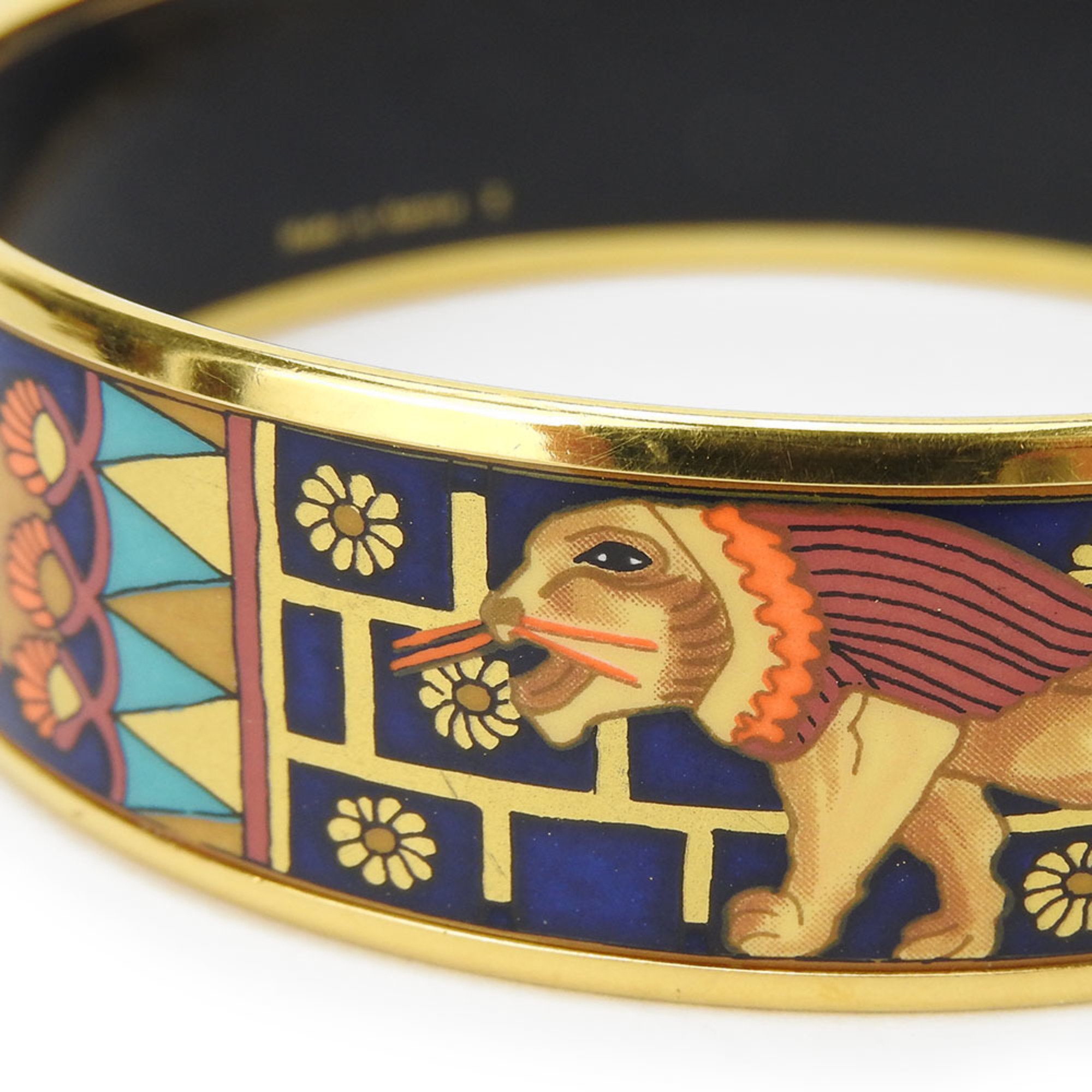 Hermes bracelet enamel metal cloisonné navy gold orange GP lion ladies HERMES