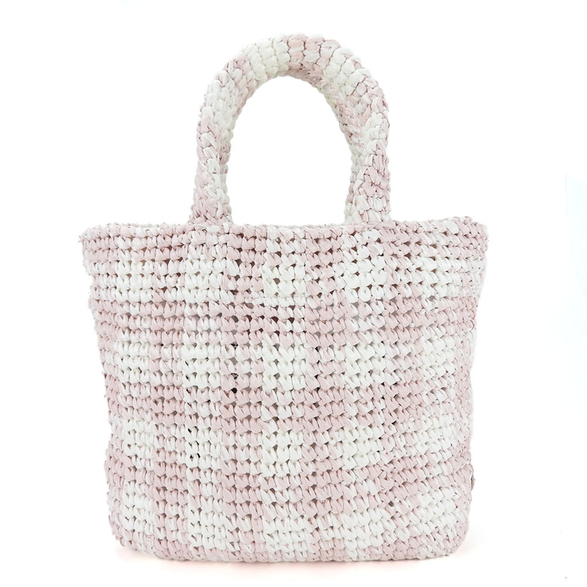 Prada Tote Bag Small Crochet 1BG422 Raffia Pink White Women's PRADA