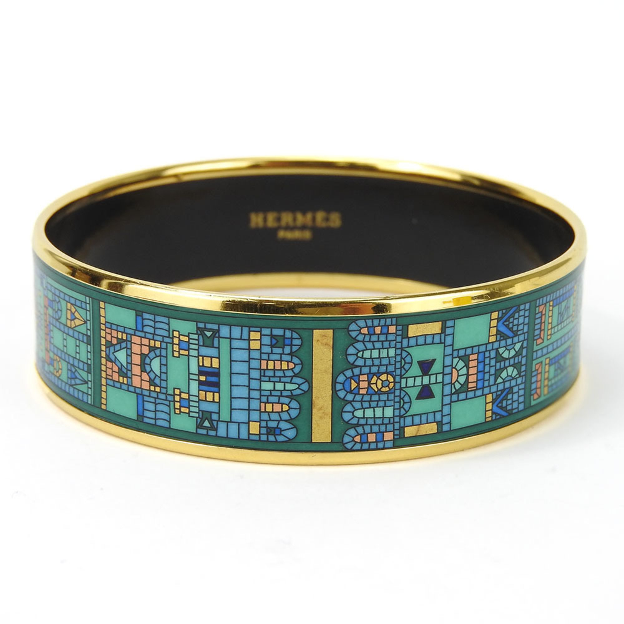 Hermes Bangle, Emaille, Metal, Green, Gold, Women's, HERMES