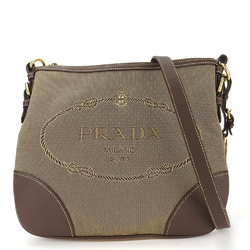 Prada Shoulder Bag Canvas Leather Beige Brown Women's PRADA
