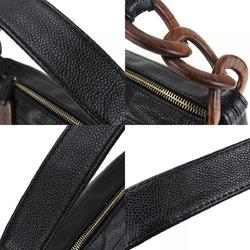 Chanel handbag Coco mark caviar skin black wood finish 7 series ladies CHANEL