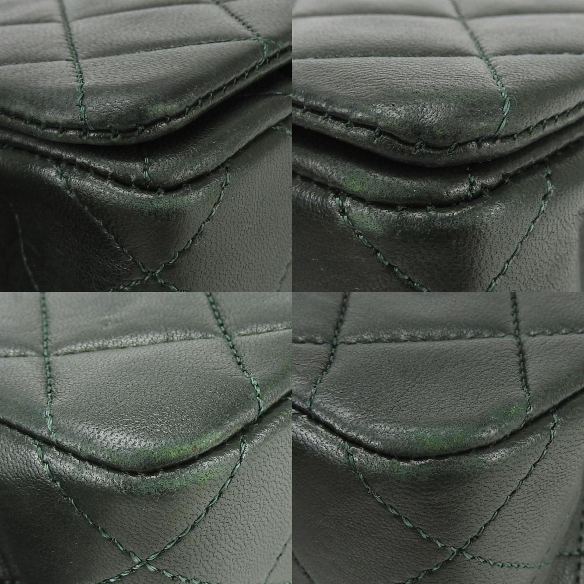 CHANEL Shoulder Bag Matelasse Lambskin Olive Green Single Flap