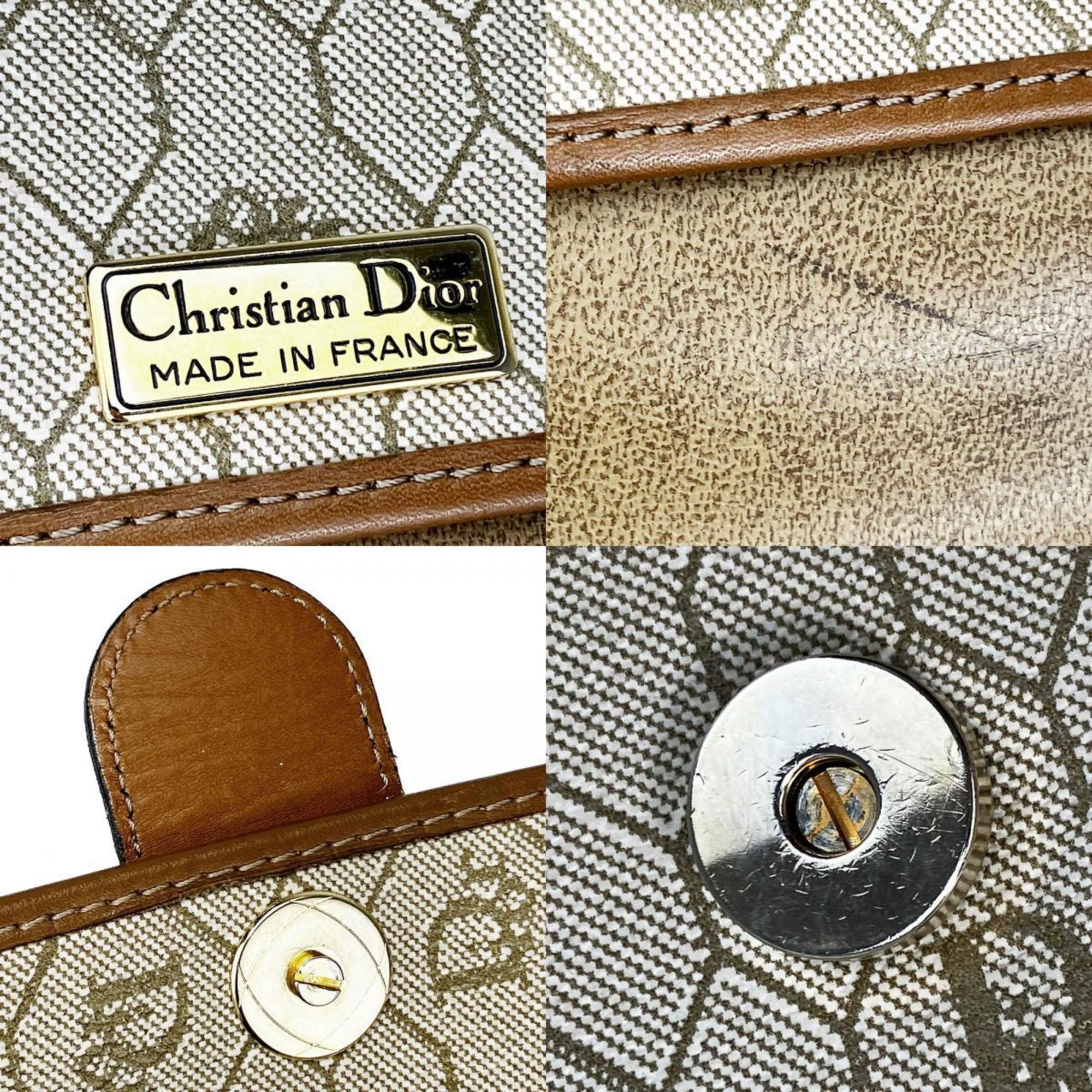 Christian Dior Shoulder Bag Leather Beige Brown Honeycomb Pattern Pochette Women's