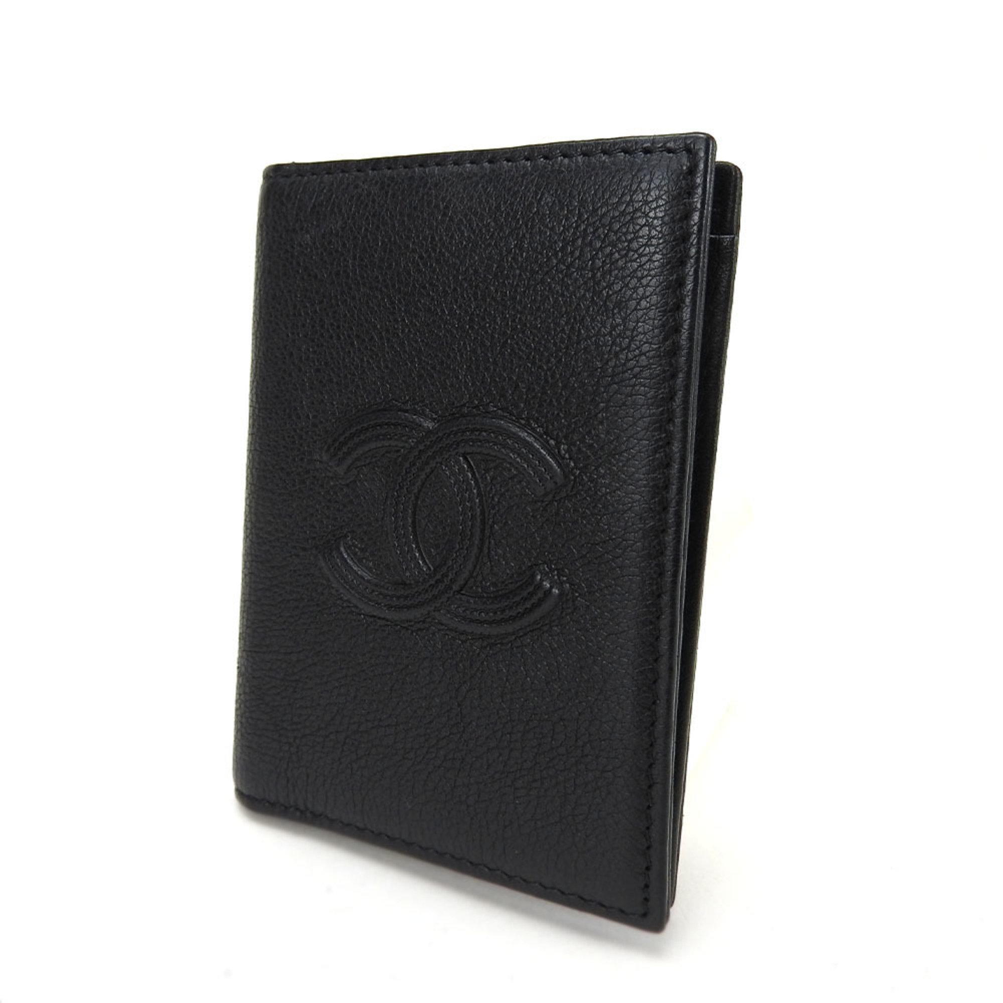 CHANEL Business Card Holder/Card Case A70261 Grained Calf Leather Black Embossed Coco Mark 26 Series Women's