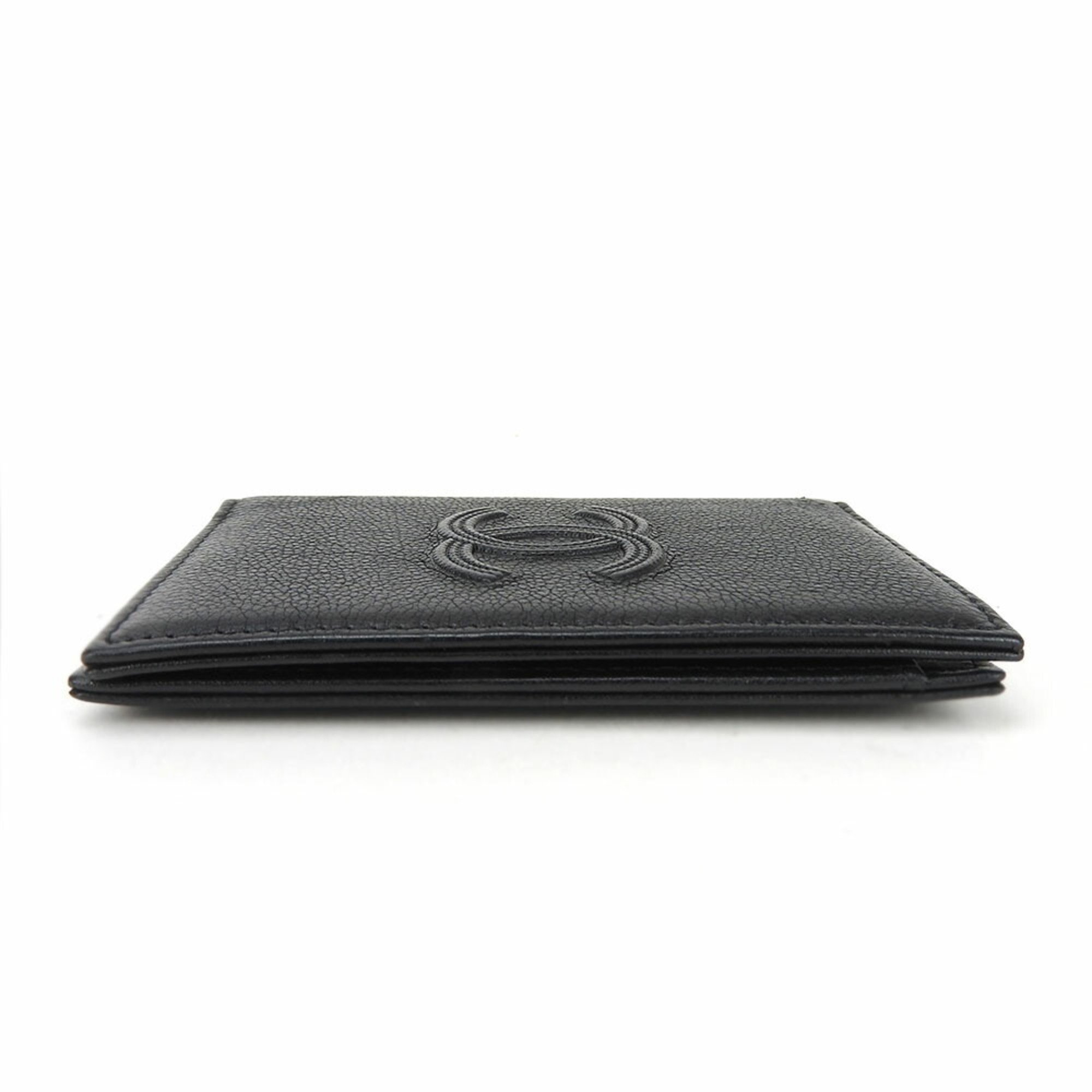 CHANEL Business Card Holder/Card Case A70261 Grained Calf Leather Black Embossed Coco Mark 26 Series Women's