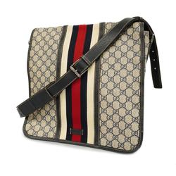 Gucci Shoulder Bag GG Supreme Sherry Line 145840 Leather Navy Beige Women's