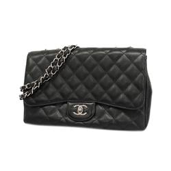 Chanel Shoulder Bag Deca Matelasse W Chain Caviar Skin Black Women's