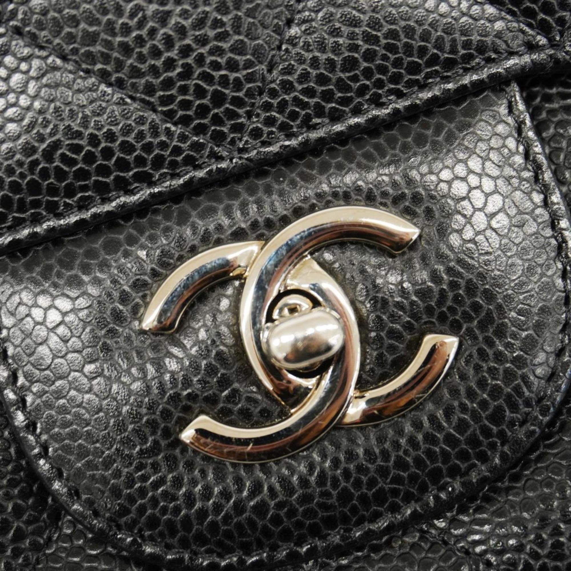 Chanel Shoulder Bag Deca Matelasse W Chain Caviar Skin Black Women's