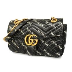 Gucci Shoulder Bag GG Marmont Balenciaga Collaboration 443497 Leather Black Women's