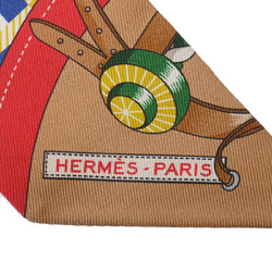 HERMES Twilly LES VOITURES NOUVELLE Blue/Beige/Rouge 064108S Women's 100% Silk Scarf Muffler