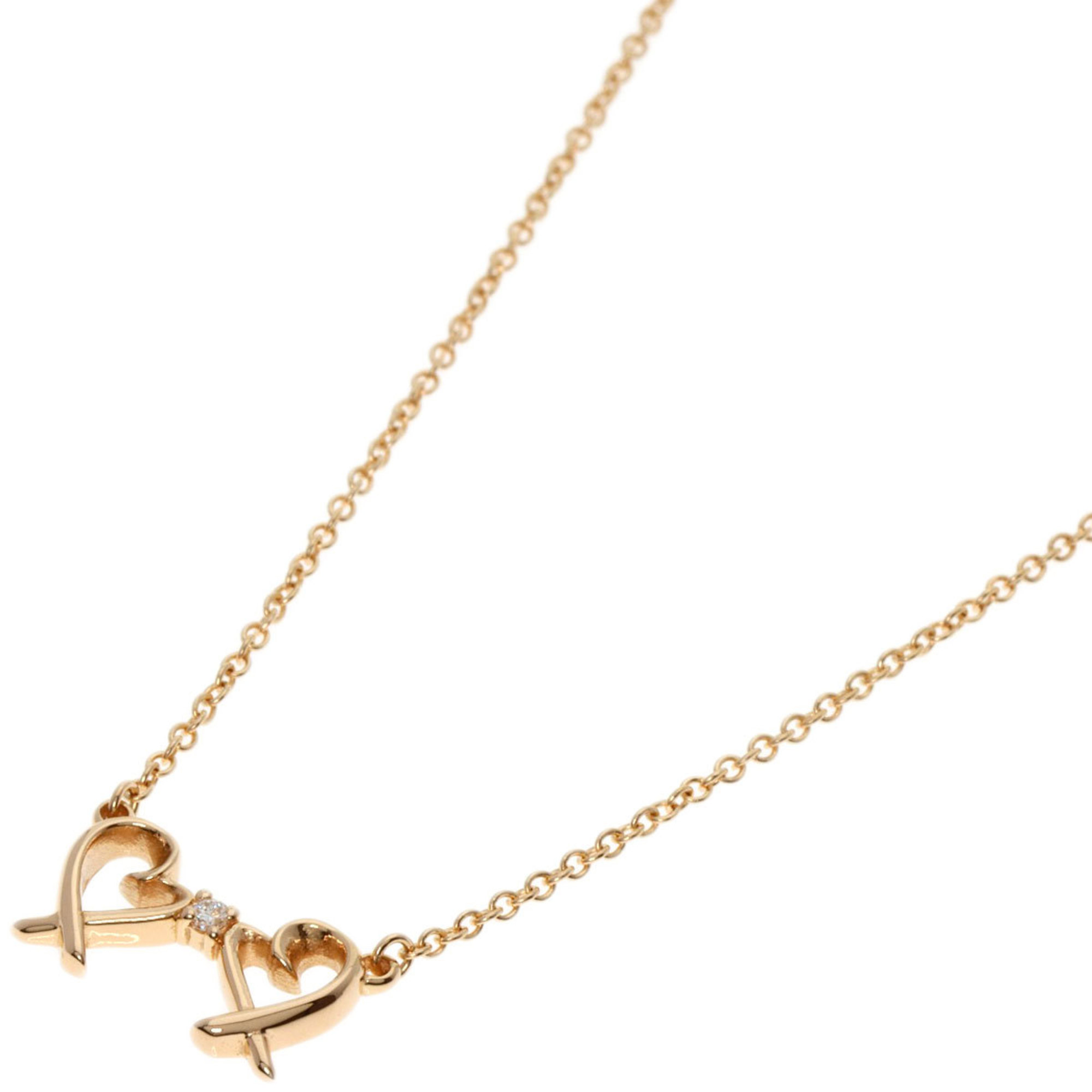 Tiffany Double Loving Heart Diamond Necklace K18 Pink Gold Women's TIFFANY&Co.